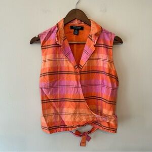 Vintage 80s/90s Parisian Plaid Silk Wrap Top